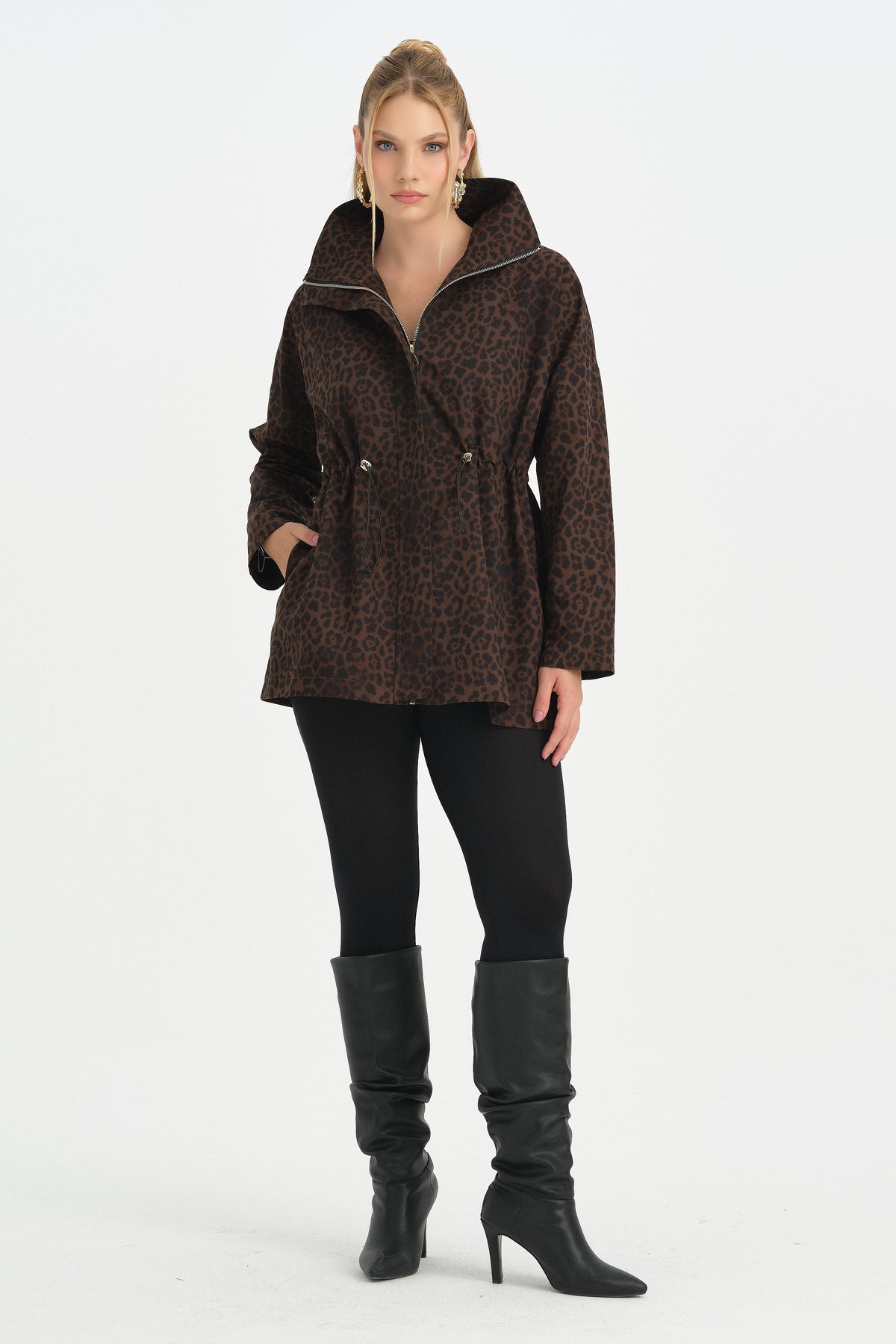 LEOPAR DESENLİ TASARIM TRENÇ