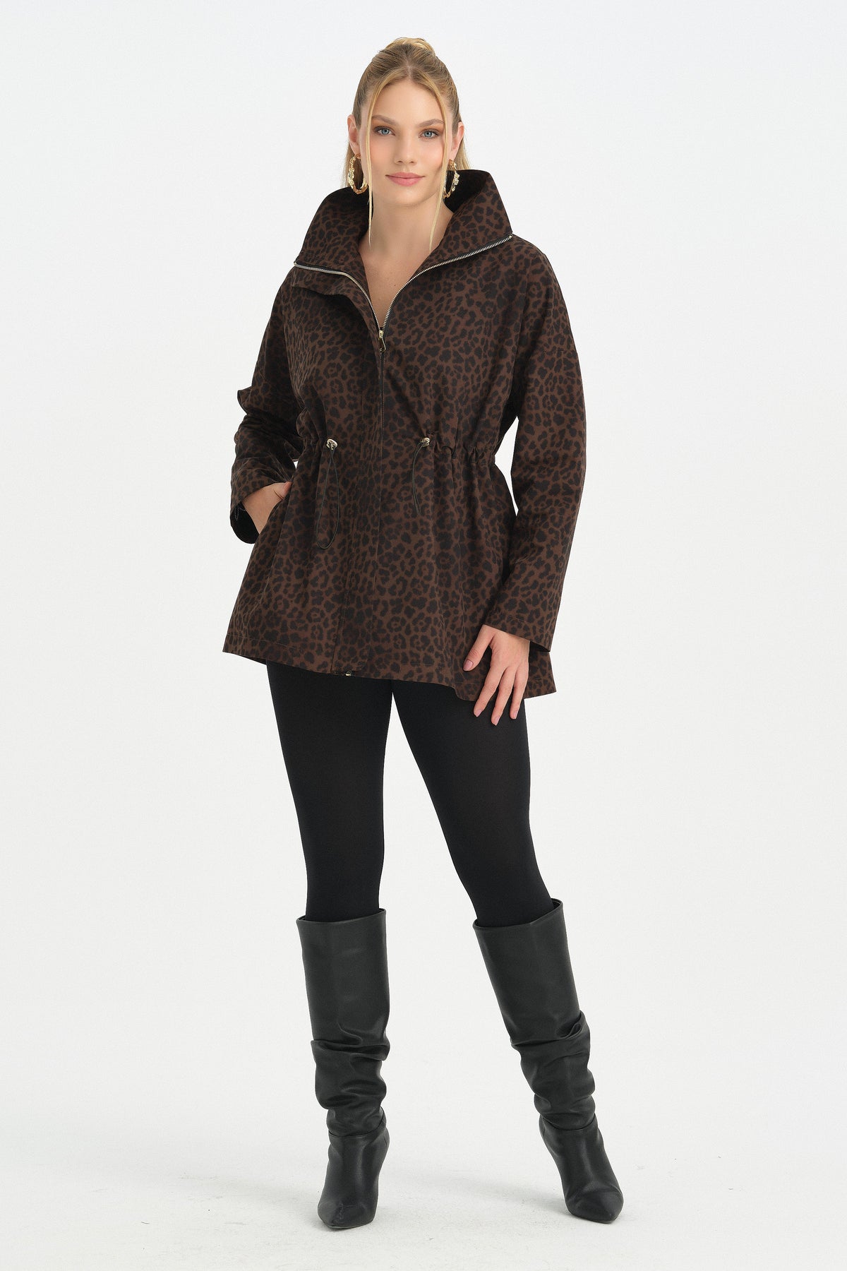 LEOPAR DESENLİ TASARIM TRENÇ