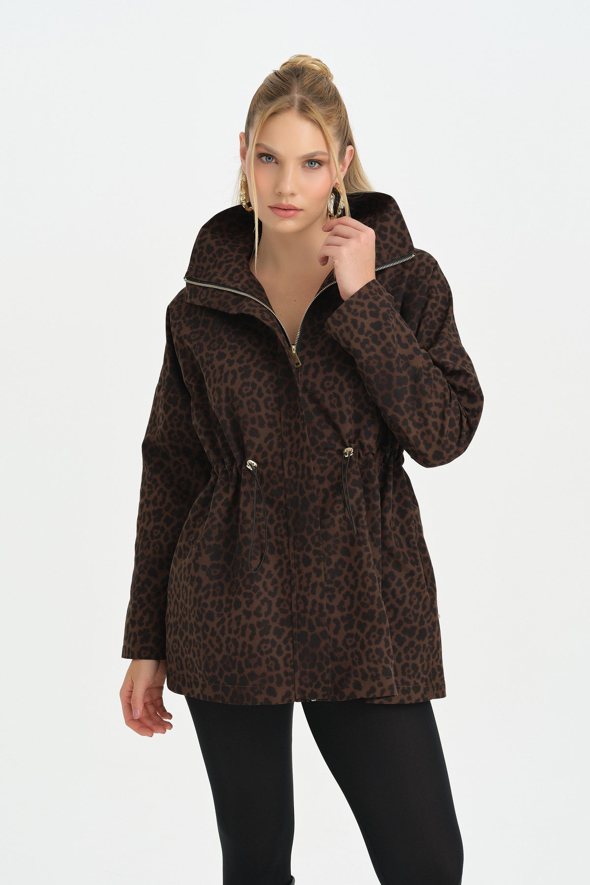 LEOPAR DESENLİ TASARIM TRENÇ