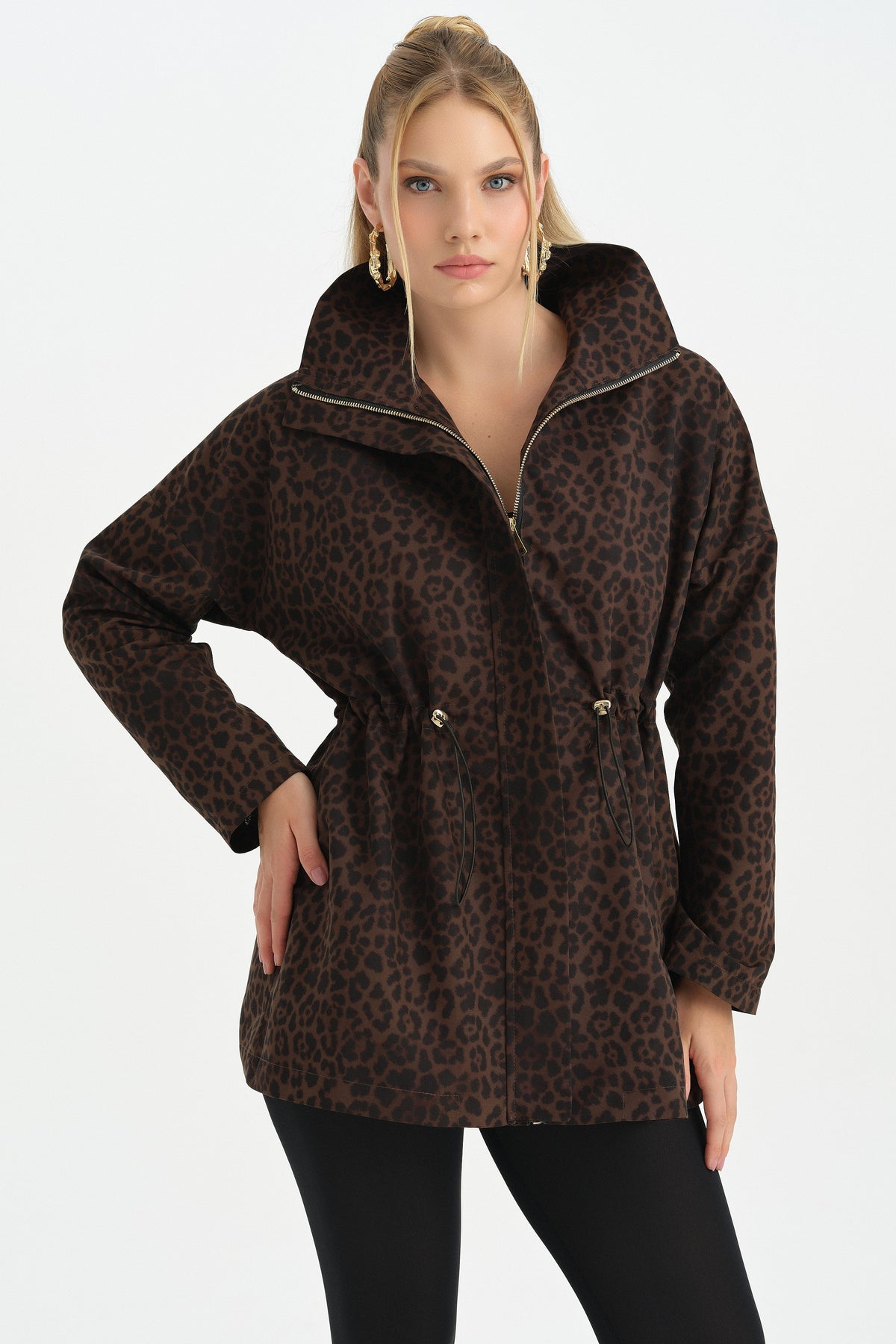 LEOPAR DESENLİ TASARIM TRENÇ